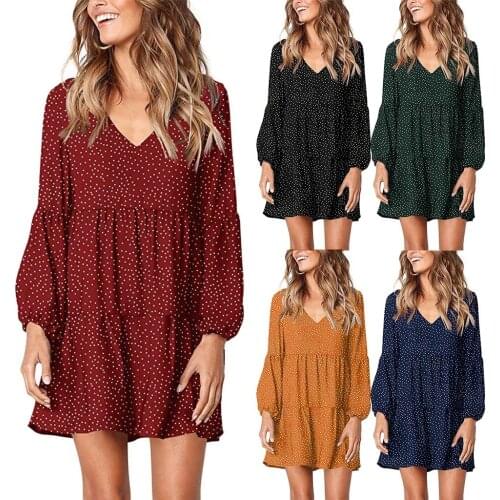 Frauen Sommer Strand Chiffon-Kleid Casual Kurzarm Polka Dot Kleid Boho Party Kleid Elegante V-ausschnitt Sommerkleid Vestid