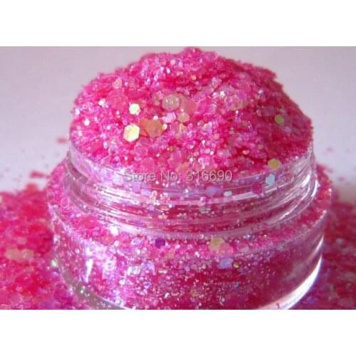 Neon Pink Holographic translucence solvent resistant nail glitter mix G370