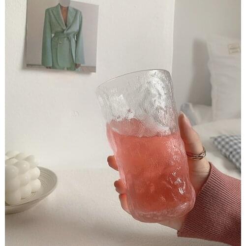 Ins Japanese Style Rain Fog Glacier Glass Crystal Cup Fruit Cup Milk Cup Breakfast Cup Oat Cup Beer Cup Simple