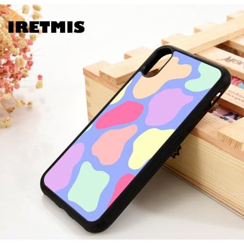 Iretmis 5 5S SE 6 6S Silicone Rubber Phone Case Cover for iPhone 7 8 Plus X Xs 11 12 MINI Pro Max XR rainbow pastel cow print