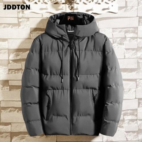 JDDTON New Winter Mens Hooded Short Jacket Thick Windproof Korean Thermal Hoodies Solid Color Windbreaker Coat Streetwear JE581