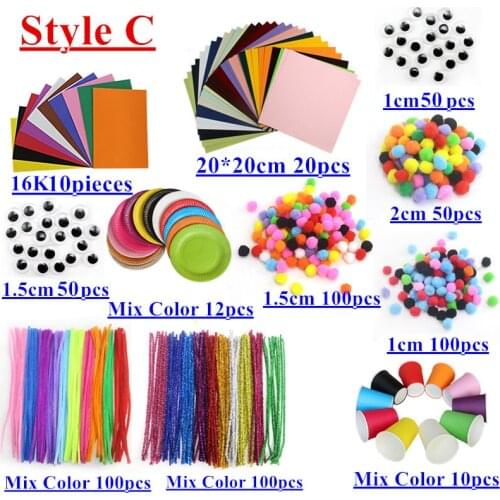 Colorful Plush Sticks Pompoms Eyes Paper Crafts For Children DIY Toys Material Handmade Art Craft Kids Educational Puzzles Dolls