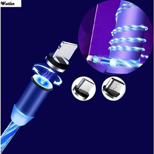 Magnetic Flowing Light LED Cable Micro USB Type C Fast Charging USB-C Magnet Data Cord For IPhone Android Mobile Phone Charger