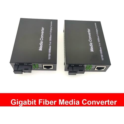 Media Converter Gigabit Fiber Optical Media Converter 10/100/1000Mbps Single Mode Single Fiber SC Port External Power Supply