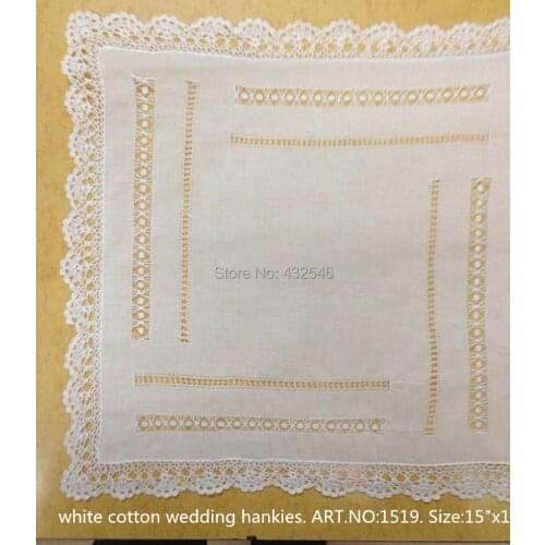 Fashion Women Handkerchiefs 4PCS/lot White100%Cotton Ladies Handkerchiefs 15x15"Elegant Embroidered crochet lace edges For Bride
