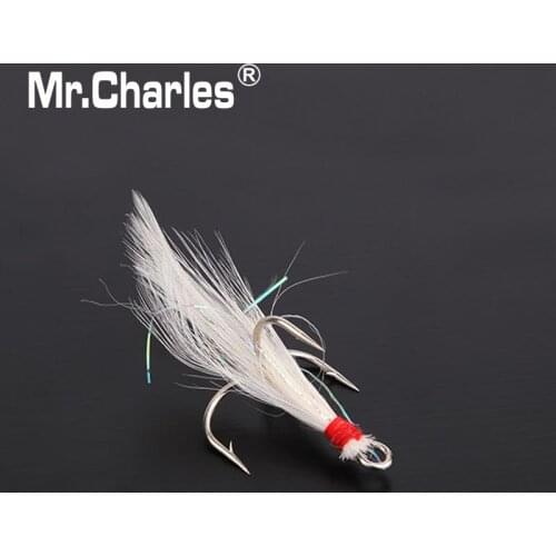 Mr.Charles 35647-White feathers Treble Hook 2#/4#6#8#12#Strength enough for big fihg Lure Fishing Tackle Fishing tools