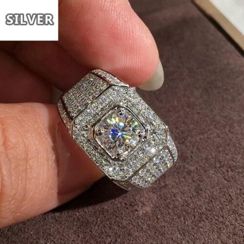 2019 hot gold luxury luxury group inlaid atmosphere men and women diamond Mozambique-like thick Platinum ring wide ring face