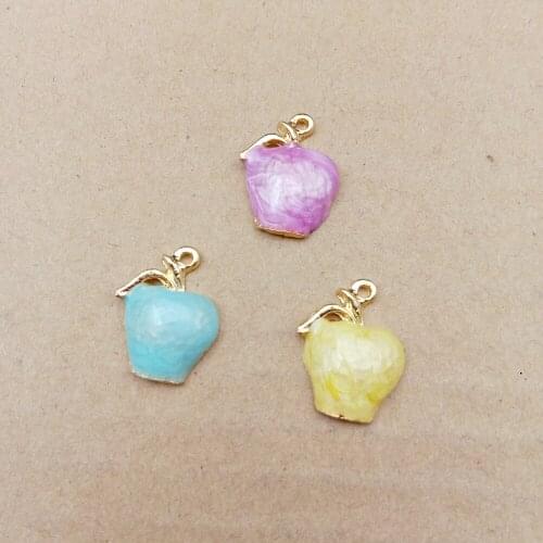 Wholesale 60pcs 19*15MM Glitter Enamel Alloy Fruit Apple Charms Gold Tone Plated Drip Oil DIY Bracelet Necklace Earring Pendants