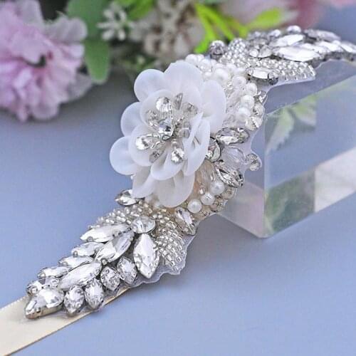 Handmade Elegant Rhinestone Beads Flower Bridal Belts Waistband Pearl Rhinestone Accessories Blossom Bridal Dress Beaded Sashes