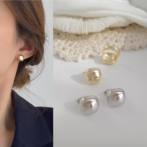 High-preservation Ins Simple Square Smooth Earrings Retro Ear Studs Cold Style Temperament Hipster Jewelry for Girls Women