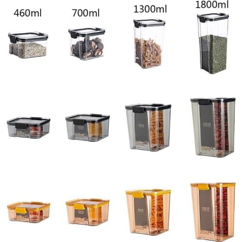 Clear Sealed Storage Box Kitchen Food Grain Plastic Container Stackable Square Nut Snack Tank Cans Organizer with Locks