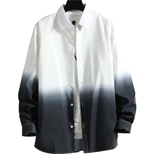 Shirt men Fashion Men Long Sleeve Turn Down Collar Gradient Color Buttons Loose Shirt Top men clothing shirts for men ropa hombr