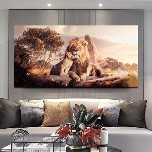 SELFLESSLY ART Mom and Baby Lions Canvas Painting Animal Posters And Prints Wall Art for Living Room Home Decor Prints Pictures