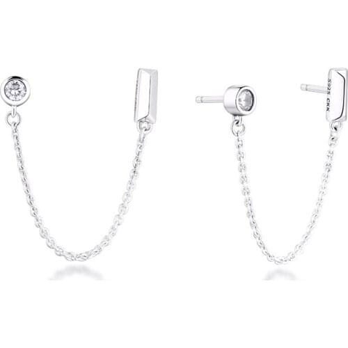 100% Sterling-Silver-Jewelry Safety Chain Drop Earring Free Shipping