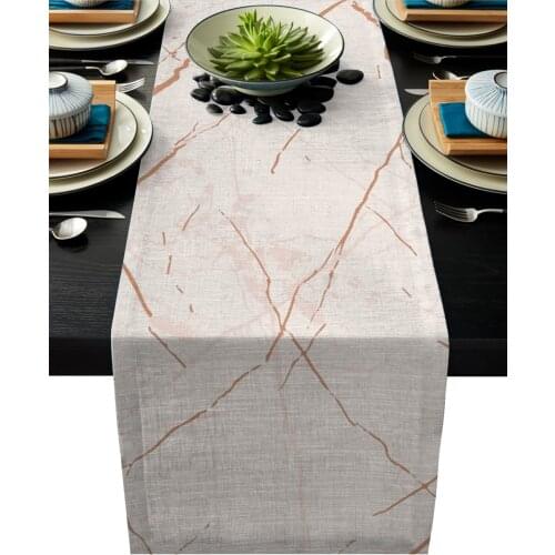Abstract Brown Marble Texture Pattern Table Runner Linen Cotton Tablecloth Modern Party Wedding Decor Dinning Table Runner