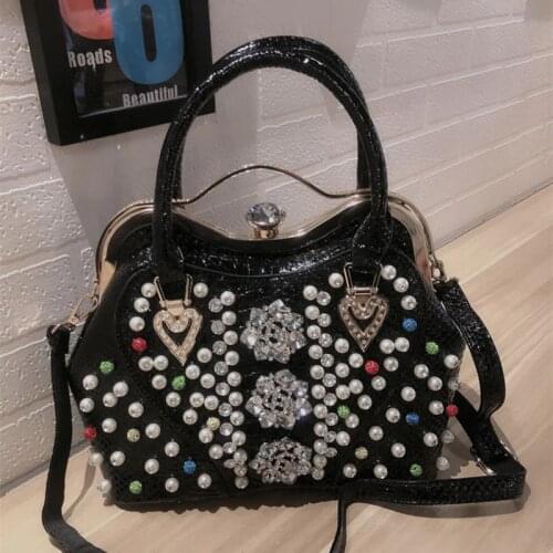 IPinee Luxury Fashion Rhinestone Bag Women Handbag Korean Female PU Leather Bag Diamonds Shoulder Messenger Shell Bag Ladies Bag