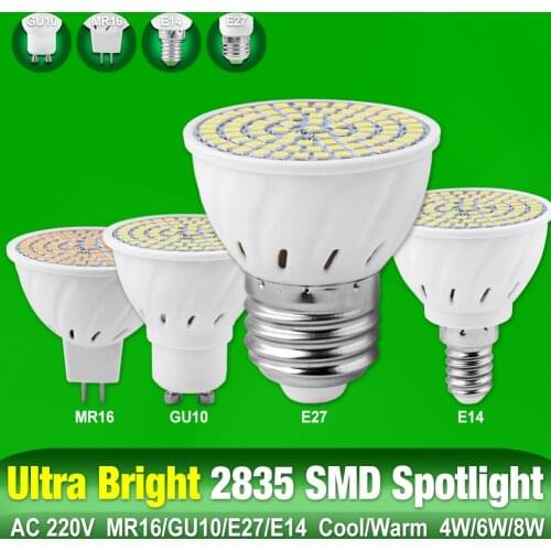 4W/6W/8W GU10 E27 MR16 E14 Lampada Spot light bombillas led MR16 AC 220V 48 60 80leds Lamp LED Bulb Base High Bright 2835