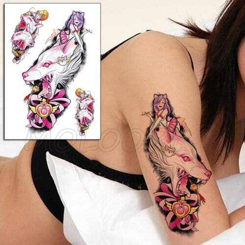Tattoo Sticker Cartoon Girl Wolf Love Heart Wings Waist Arm Tattoos Temporary Fake Tatoo for Women Kids Body Art