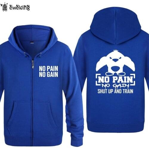 Zipper Hoodies Men No Pain No Gain Shut Up and Train Fitness Mens Hoodie Fleece Long Sleeve Man Jacket Coat Sweatshirt Tracksuit