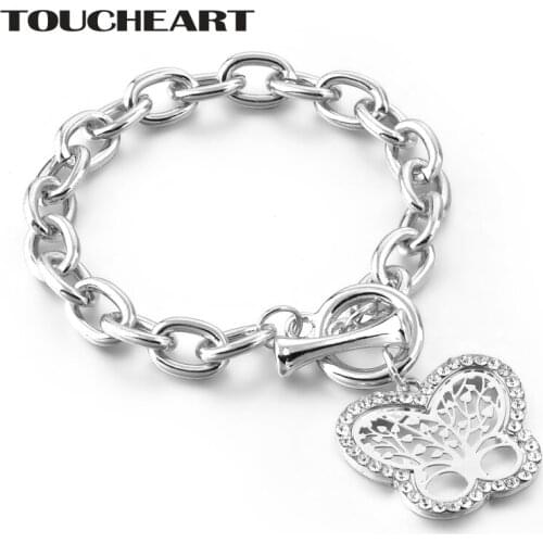 TOUCHEART NEW Butterfly Tree Of Life Cuff Bracelets Bangles Charms For Women Silver Jewelry Stainless Steel Bracelets SBR180156