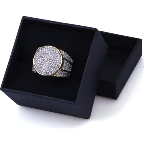 Hip Hop Micro Paved AAA+ Cubic Zirconia Bling Iced Out Golden Round Finger Rings for Men Women Rapper Jewelry Drop Shipping