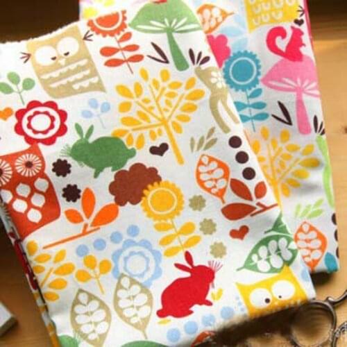 50x140cm Vintage Retro Linen Cotton Fabric - Forest Owl rabbit Print -vintage Zakka DIY sewing Decoration tablecloth