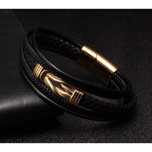 Vintage Brand Braided Stainless Steel Charm Men Women Bracelets Genuine Leather Chain Link Cuff Bracelets Pulsera