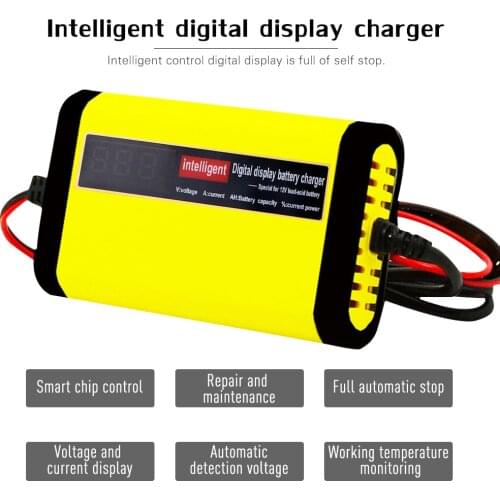 Car Motorcycle Accessories Battery Charger 12V 2A Full Automatic 3 Stages Lead Acid Intelligent LCD Display EU/US/ AU/UK Plug