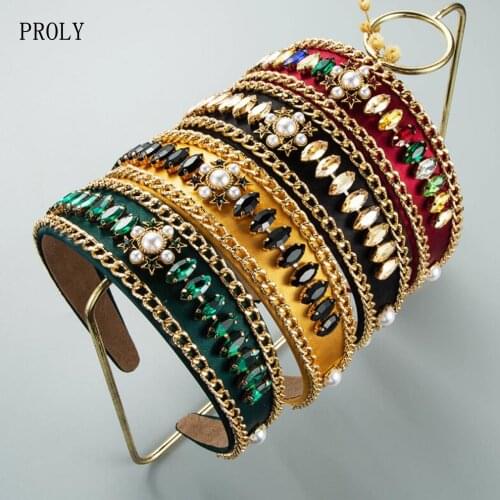 PROLY New Fashion Rhinestone Headband For Women Wide Side Top Luxurious Baroque Hairband Party Wedding Hair Accessories