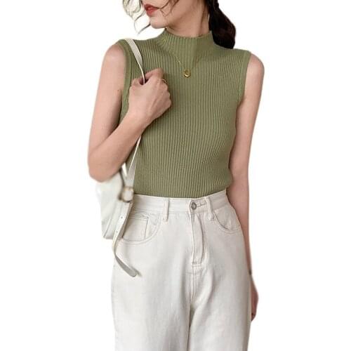 Small Sling Female Summer Vest Retro Hong Kong Flavor Sleeveless Top Korean Style Inner Base Knit Tanks