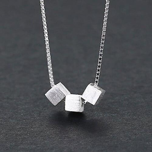 Korean Silver Color Cube Box Beads Necklaces Pendants Long Chain Statement Necklace For Women Kolye Collares