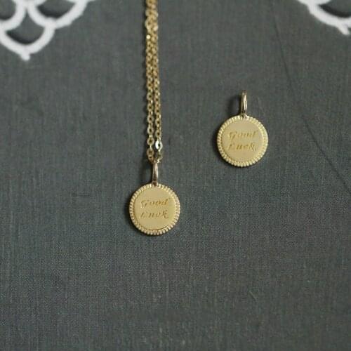 Lucky Gold Coin Pure 9k Gold Goodluck Transfer Chic Lucky Necklace Pendant