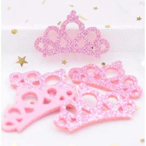 20Pcs 46mm Glitter Powders Fabric Felt Padded Appliques Pink Crown Patches for Crafts Garments Decor DIY Hair Bow Ornament K44