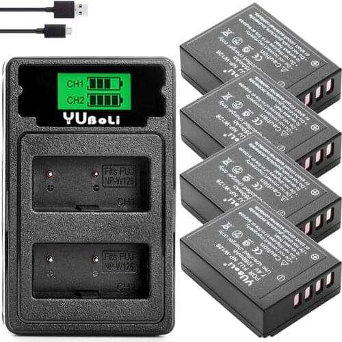 4Pcs 1250mAh NP-W126 NP W126 NP-W126S W126S Battery + LED Dual Charger for Fuji X-Pro1 XPro1 X-T1 XT1,HS30EXR HS33EXR X PRO1