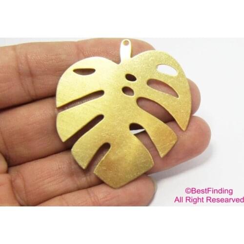 Brass pendant Monstera leaf 51x46mm Raw brass necklace pendant -5pcs R618