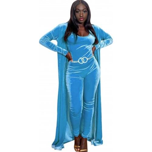 African Clothes For Women 2 Piece Set Backless Jumpsuit And Coat Suit Autumn New Solid Velvet Streetwear Africa Clothing Outfits