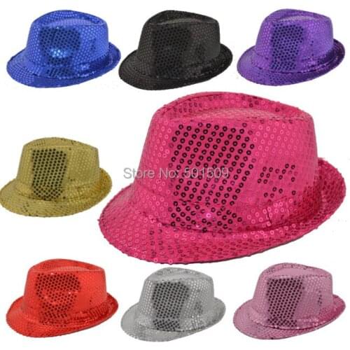 Free ship adults full sequins black/silver/red/blue/pink/purple/golden jazz/dance hats stage performance