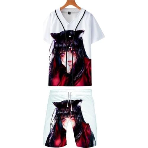 Baseball Jersey Short Suit Cosplay Anime Kakegurui Cute T-Shirt Streetwear Top Shirts Set Button Cardigan Unisex Sport Clothes