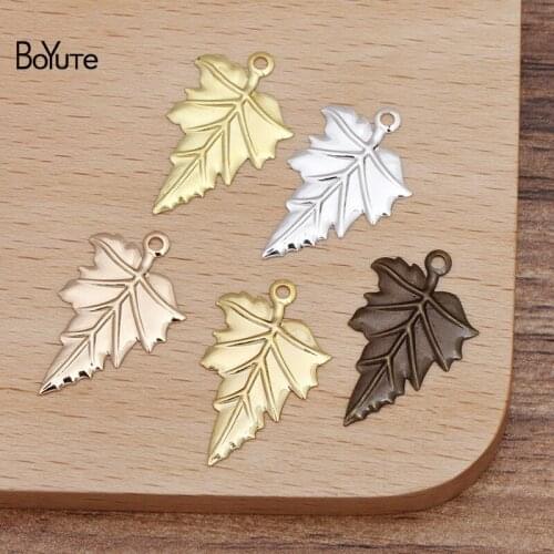 BoYuTe (100 Pieces/Lot) 5 Colors 23*14MM Metal Brass Stamping Leaf Charms Pendant DIY Materials Leaf Charms for Jewelry Making