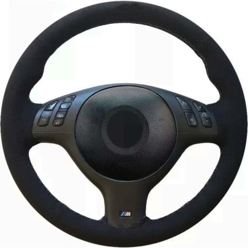 Car Steering Wheel Cover Soft DIY Black Genuine Leather Suede For BMW E46 M3 E39 330i 540i 525i 530i 330Ci 2001 2002 2003