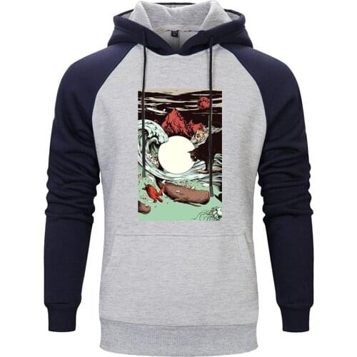 Black Cat Print Raglan Hoody Mens Long Sleeve K-pop Sweatshirts and Hoodie Leisure Hipster Clothing Loose Fit Tracksuits Homme