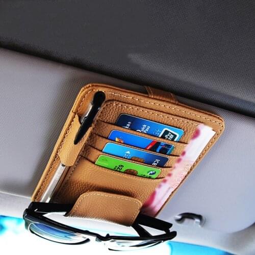 PU Leather Auto Organizer Multifunctional Car Storage Bag Sun Visor Card Holder Card Case Glasses Clip Stowing Tidying Pack