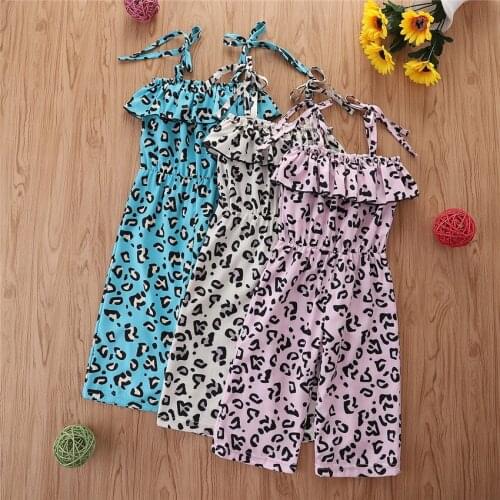 Baby Romper Kids Sleeveless Spaghetti Strap Jumpsuit Girls Leopard Print Sleeveless Strappy Romper Playsuits 2-6T