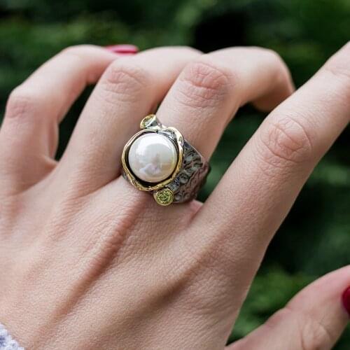 Lotus Leaf design Pearl ring Vintage Jewelry Gift for Mom Fast Delivery Good packing Beautiful Rings Jewellery