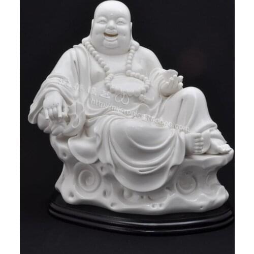 Dehua porcelain 12 inch tuobao beads to sit Maitreya stone Buddha Buddhist home decoration decoration of high-grade large entran