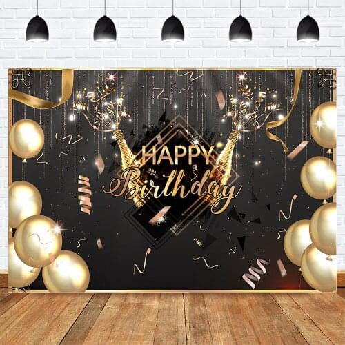 Happy Birthday Backdrop for Photograohy Gold Balloons Champagne Birthday Graduation Party Background Photocall Suppllies Props