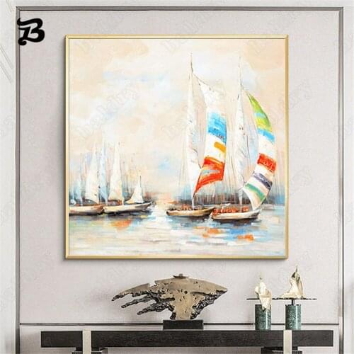 Canvas Painting Wall Art Sailboat Sailing On The Sea Oil Painting Modern Abstract Home Decoration The Ocean Scenery Wall Decor