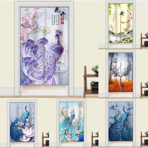 Chinese Door Curtain Bedroom Toilet Cloth Curtain Kitchen Smoke Proof Partition Curtain Doorway Hanging Curtain Home Decoration