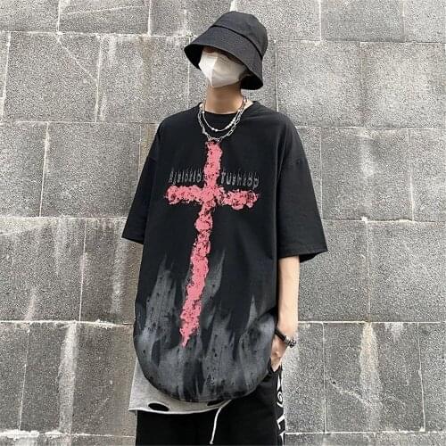Cool Hip Hop T Shirt Men Casual Summer Japan Tshirt Streetwear Half Sleeve Funny Gothic T Shirts O-neck High Street Cross Tops