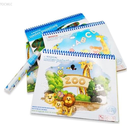 Magic Water Drawing Book Reusable Coloring Books Doodle With Magic Pen Cartoon Painting Drawing Board For Kids Education Toys
